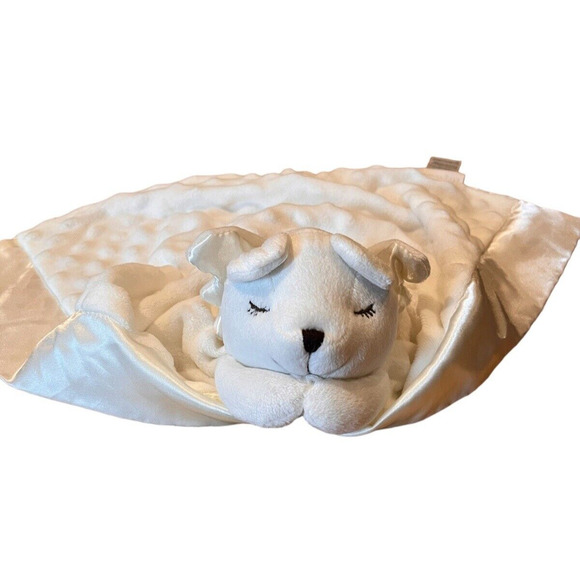 ElegantBaby ANGEL BEAR Cream Minky Dot & Satin Plush Lovey Security Blanket toy - Picture 1 of 4